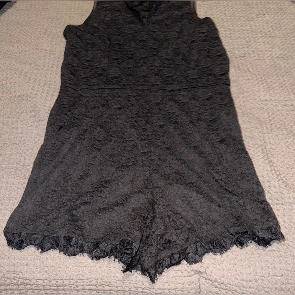 Bebe Fitted Lace with Mesh Romper Shorts Jumpsuit Jet Black